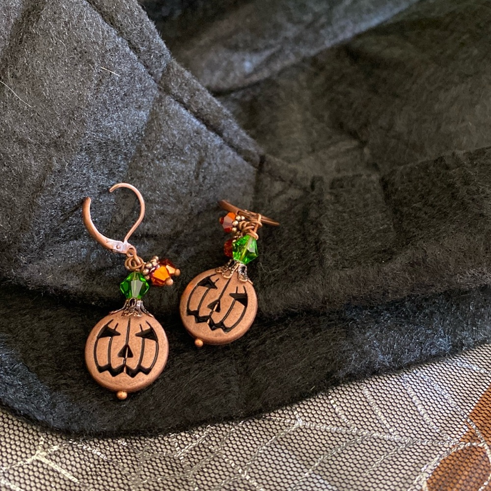 You know, Jack! Copper colored jack-o’-lantern earring